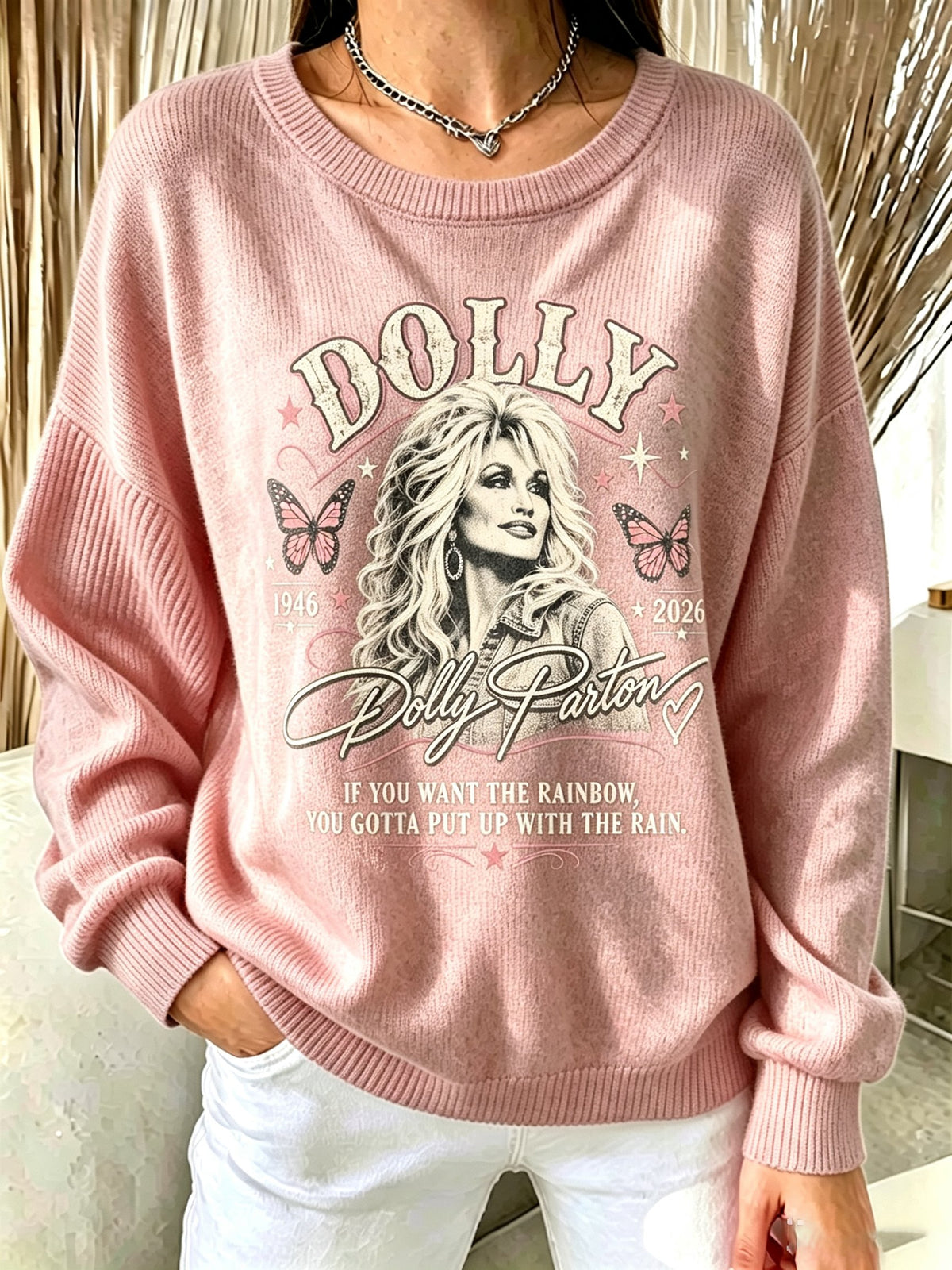 Women's Casual Printed Crew Neck Knit Top