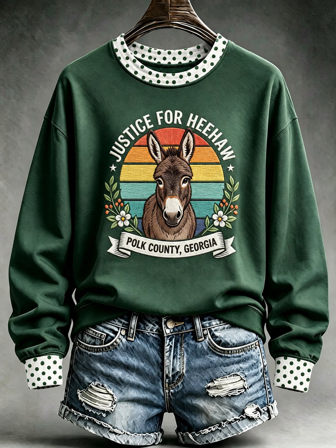The women's style is the HeeHaw Donkey Justice Printed Sweatshirt.