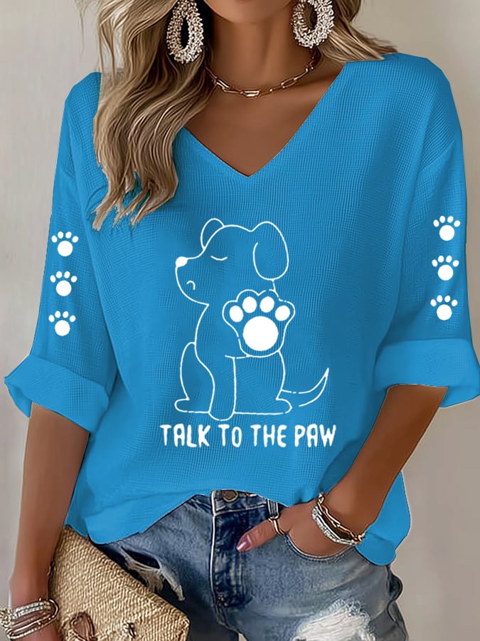 Women's Clothing Dialogue with Paws Funny Puppy Print T-shirt