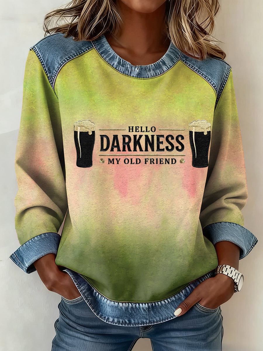 Women's Hello Darkness My Old Friend Denim Patchwork Top