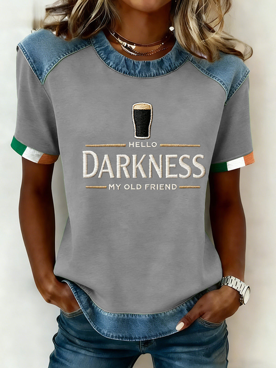 Women's Hello Darkness My Old Friend Patchwork Top