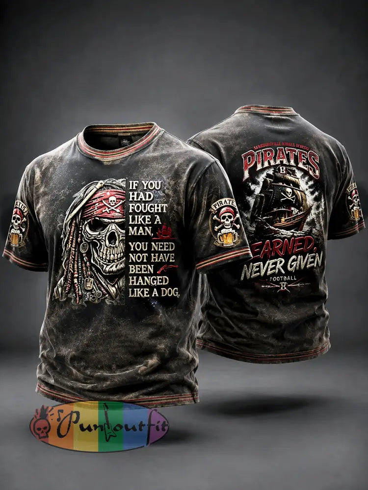 Men’s Retro Pirate Slogan Print Casual T-shirt