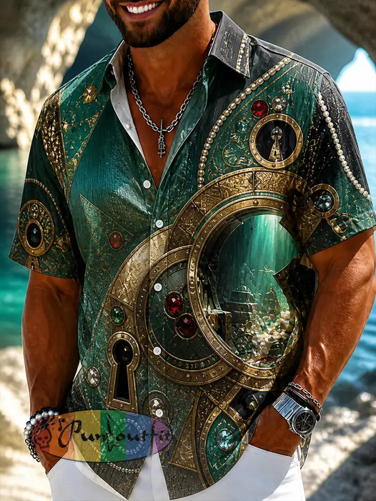 Retro-Style Casual Shirt With A Playful Pirate Art Print