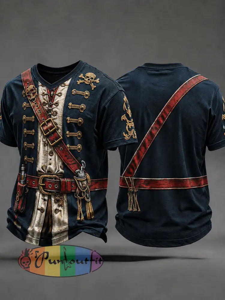Men's Pirate Print V-Neck T-Shirts
