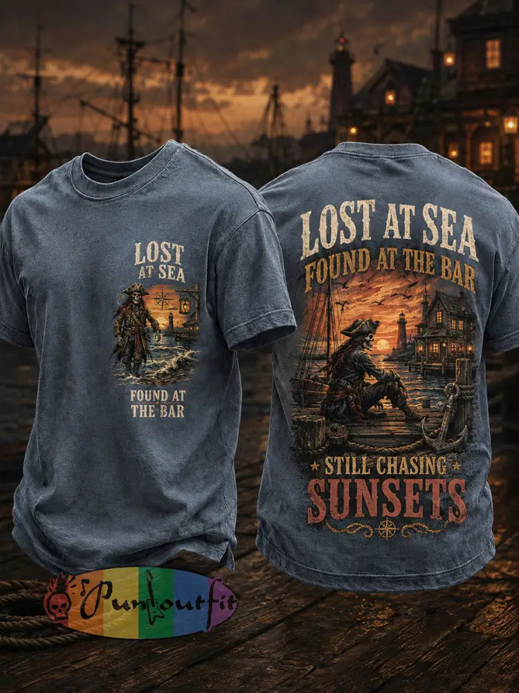 Men's "LOST AT SEA FOUND AT THE BAR STILL CHASING SUNSETS" Tops