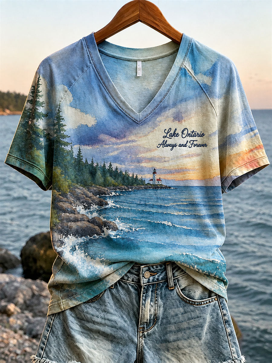 Women's Lake Ontario Print Casual T-Shirt