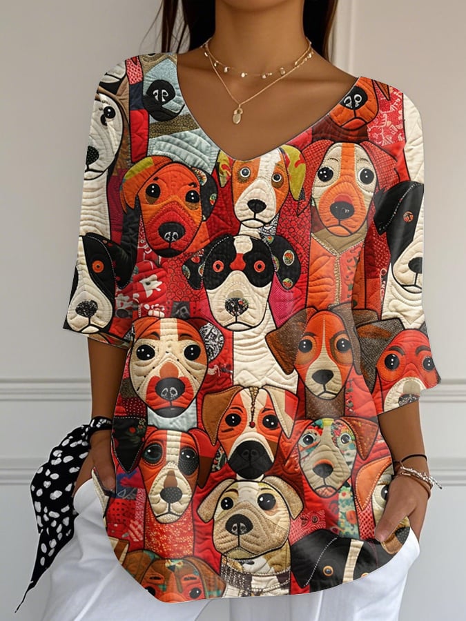 Women's Cute Dog Print Short Sleeve T-Shirt