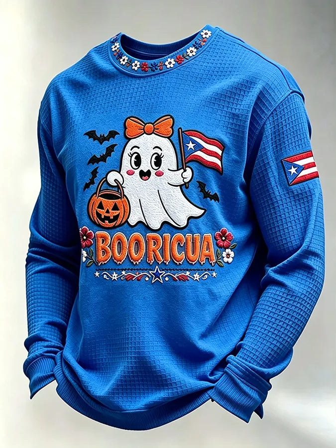 ๐Men's Boricua Halloween Waffle-Knit Long-Sleeve Top