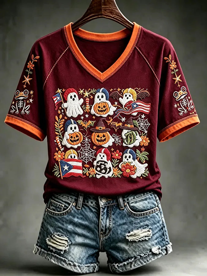 🎃Women's Halloween In Puerto Rico Print T-Shirt