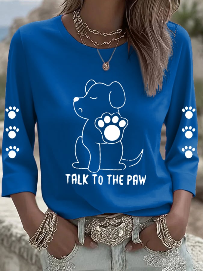 Women's Talking With Paws Funny Puppy Print Shirt