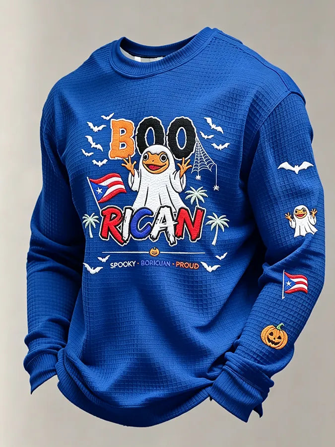 ๐Men's Boricua Halloween Waffle-Knit Long-Sleeve Top