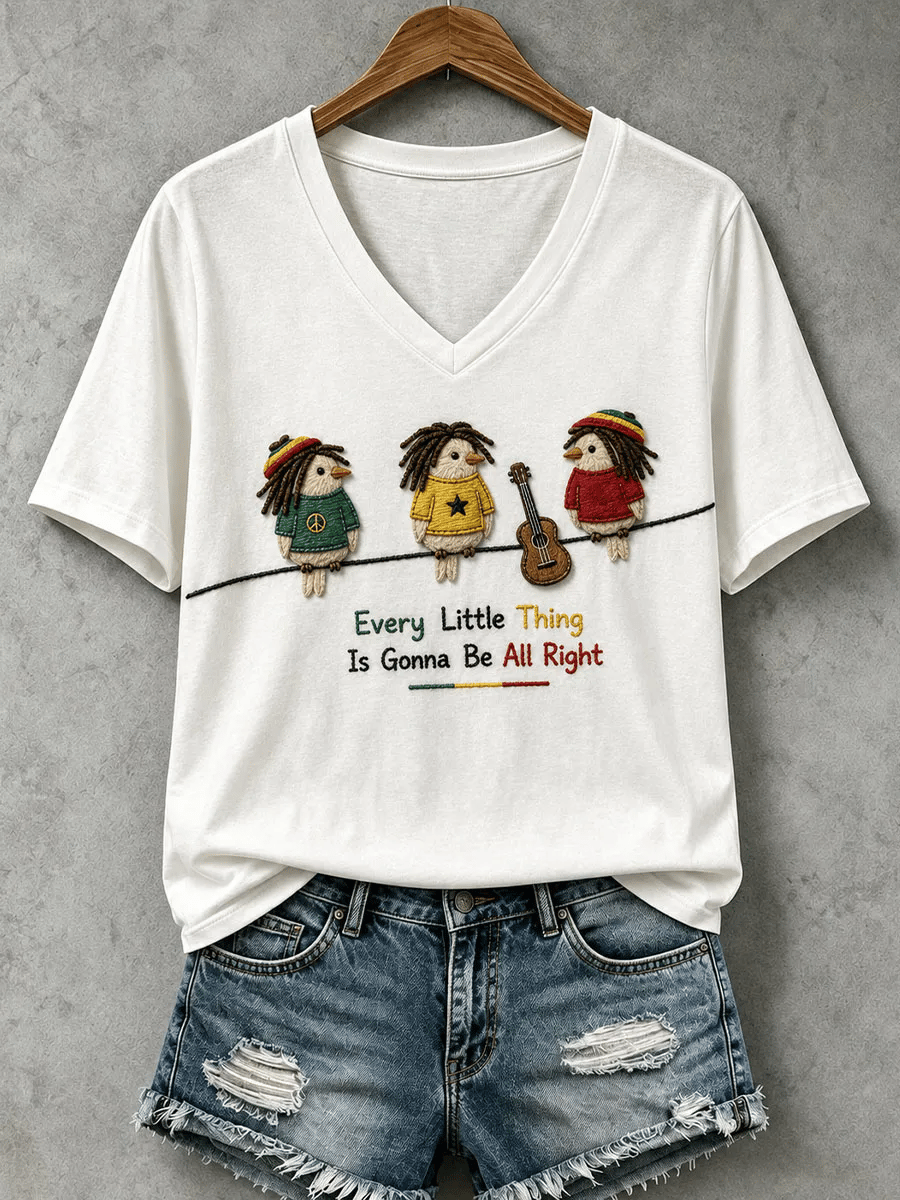 Women's Every Little Thing Is Gonna Be Alright Print Casual T-shirt
