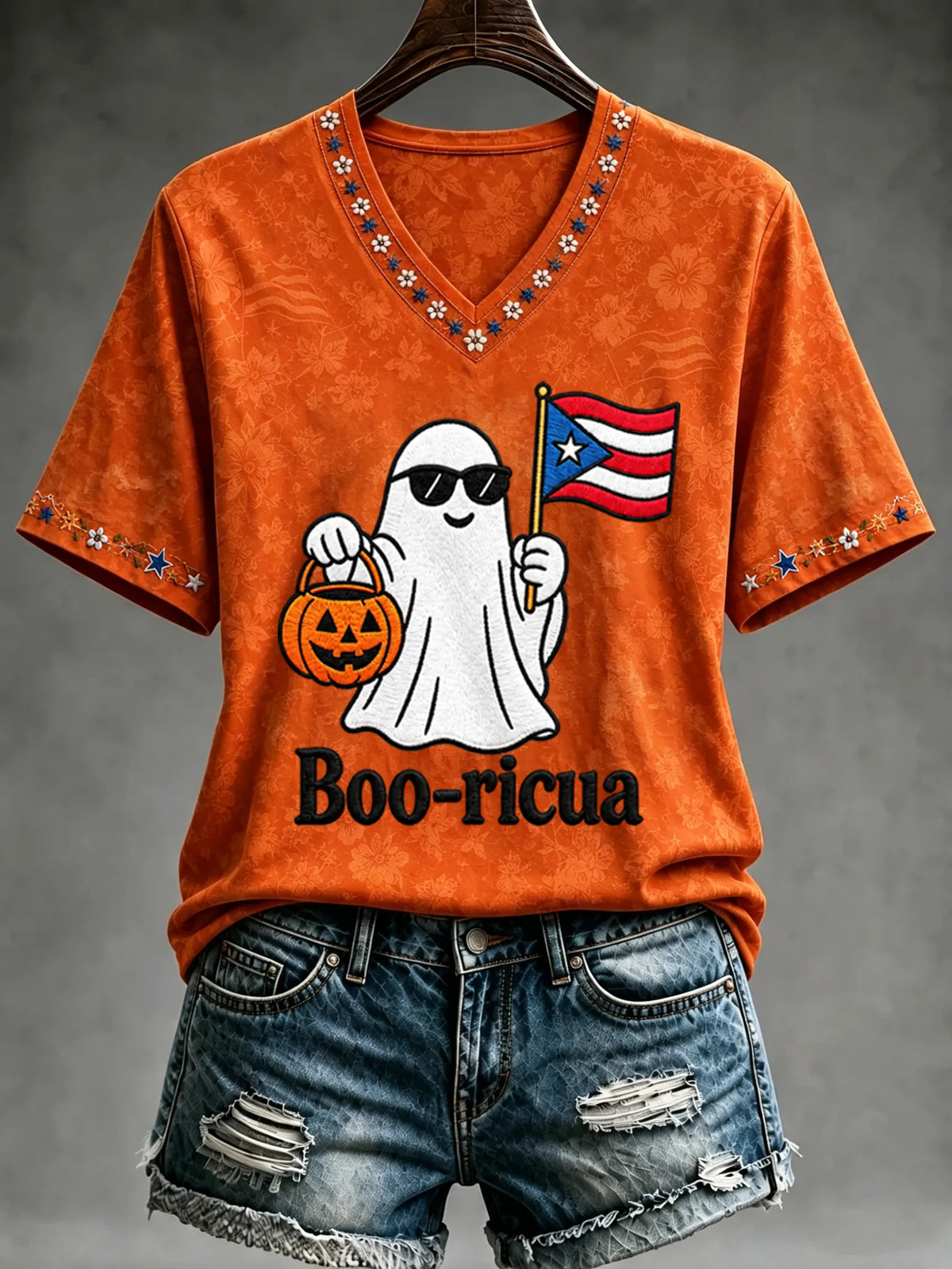🎃Women's Halloween In Puerto Rico Print T-Shirt