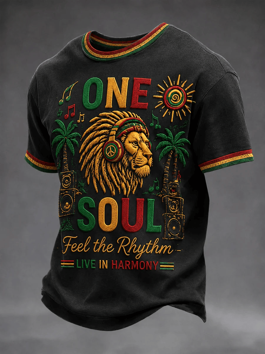 Men's Retro Reggae Atr Printed Casual T-Shirt