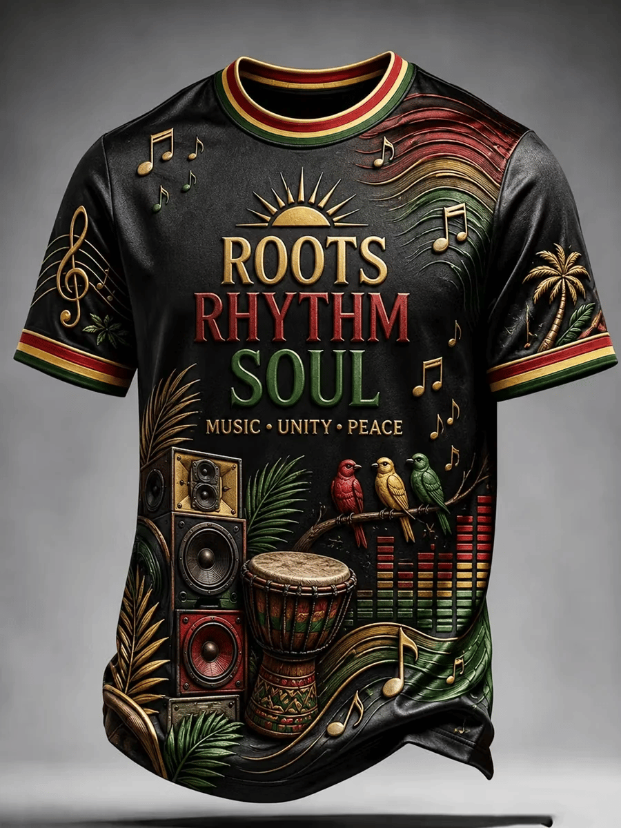 Men's Retro Reggae Atr Printed Casual T-Shirt