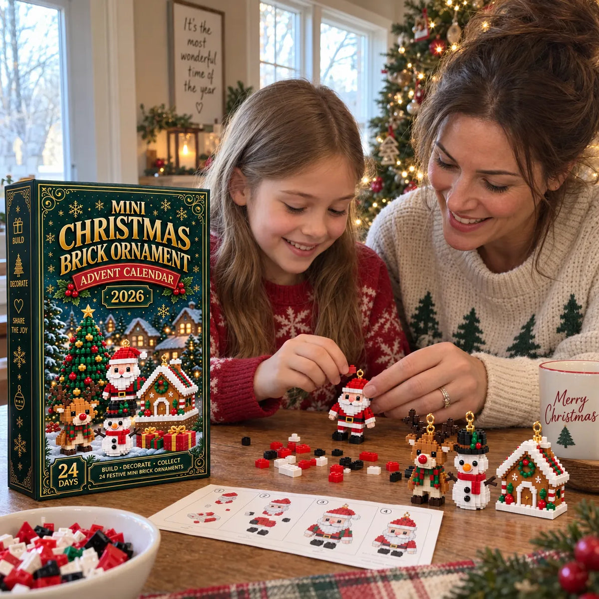โณ Last Day 49% OFF โ ๐24-Day Mini Christmas Brick Ornament Advent Calendar | 24 Unique Buildable Holiday Ornaments to Create, Hang & Keep ๐งฑ