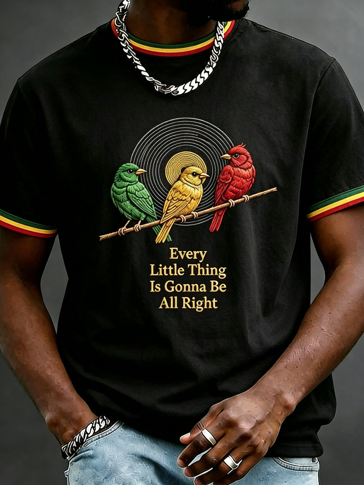 Men's Retro Every Little Thing Is Gonna Be Alright Printed Casual T-Shirt