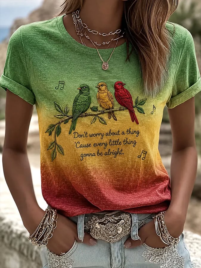 Women'S Printed Short-Sleeve T-Shirt With The Theme "Everything Will Eventually Go Smoothly, And Everything Will Be Alright"