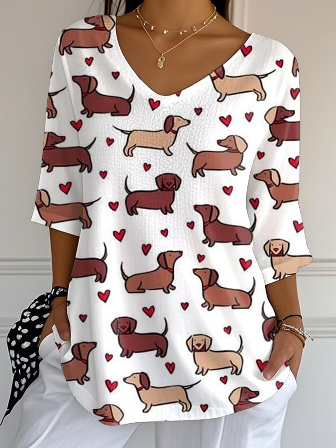 Women's Dachshund Print Casual T-shirt