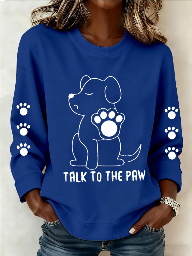 Women's Talking With Paws Funny Puppy Print Sweatshirt