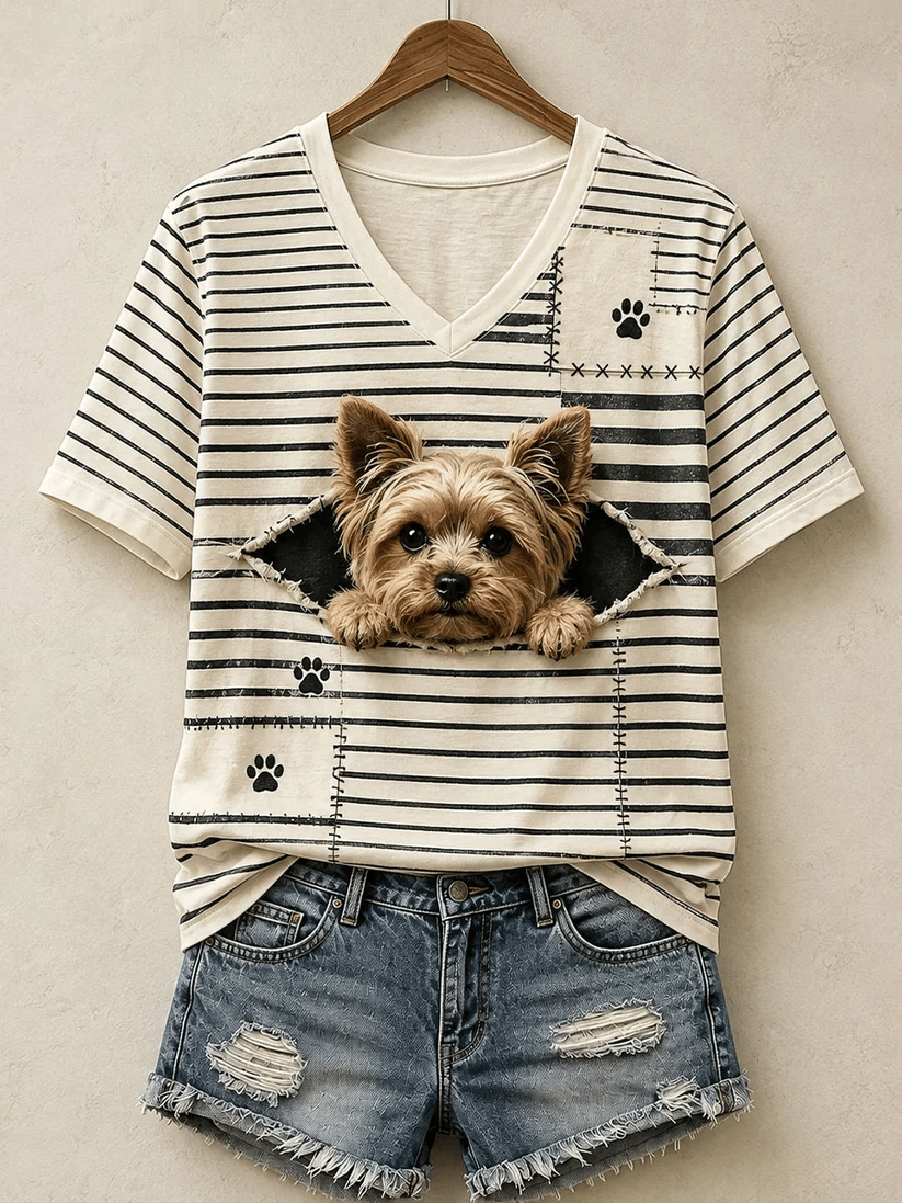Women's Cute Dog Print T-Shirt