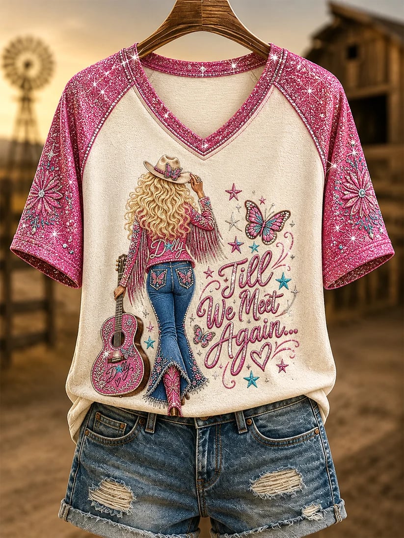 Women's Country Music Legend Tribute Printed V-Neck T-Shirt
