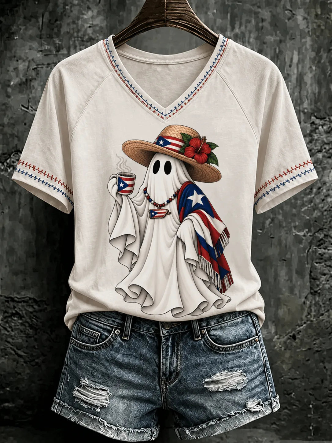 Women's Puerto Rico Halloween Print T-shirt