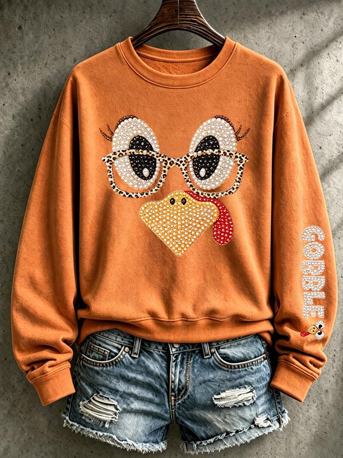 Women's Retro Thanksgiving Turkey Print Hoodie