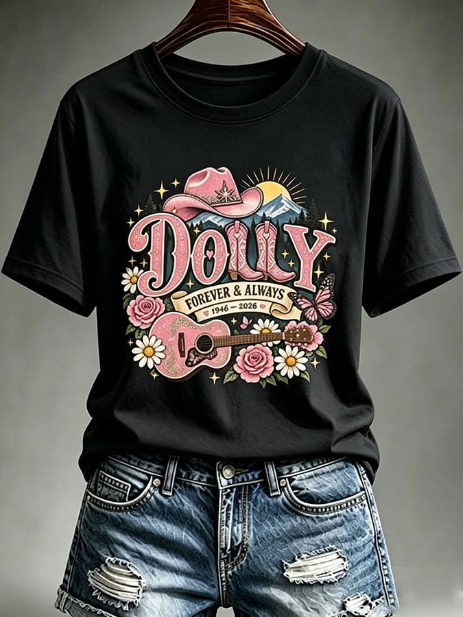 Women's Country Music Legend Tribute Print Casual T-shirt