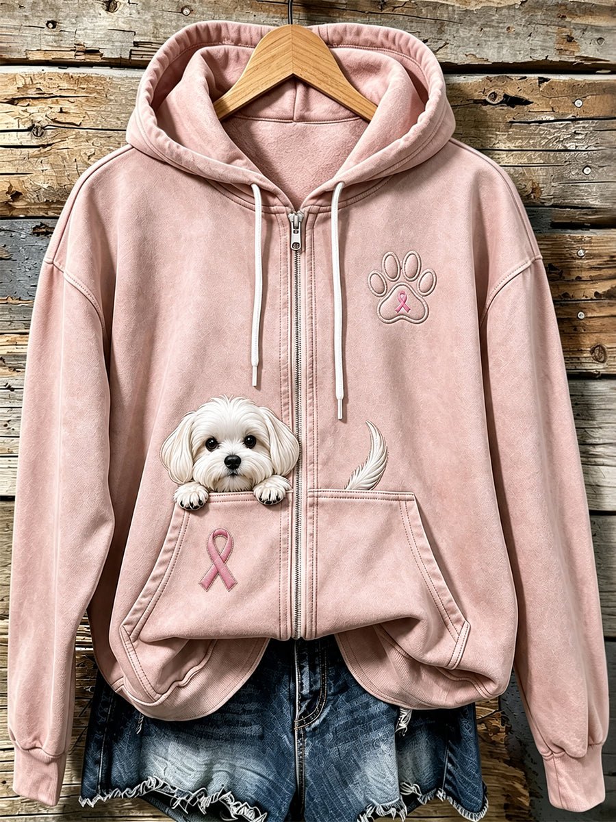 Women's Pink Ribbon Cute Dog Pumpkin Face Print Casual Sweatshirt