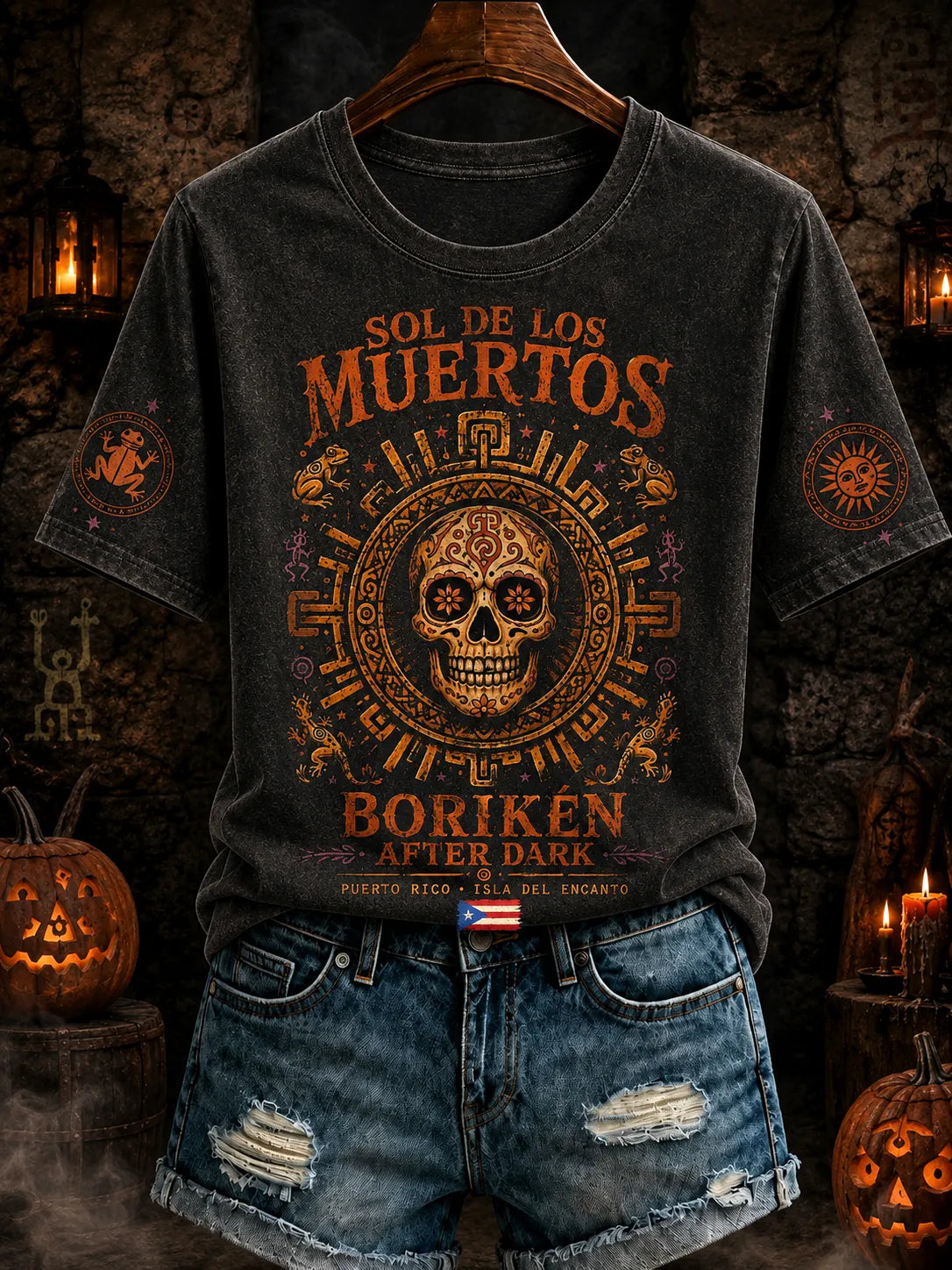 🎃Women's Puerto Rico Halloween Art Print Casual T-shirt