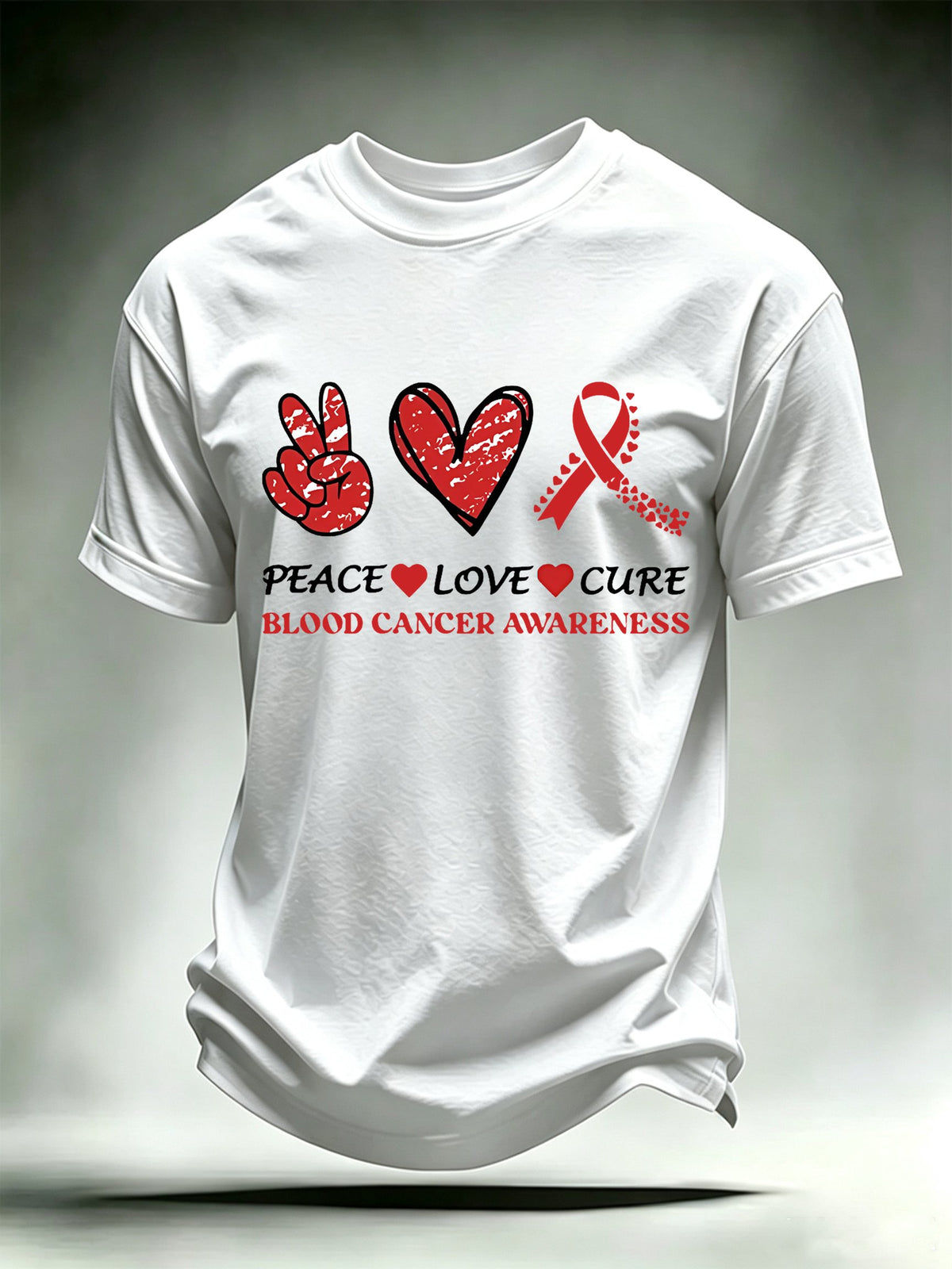 Men's T-shirts with designs promoting awareness of blood cancers