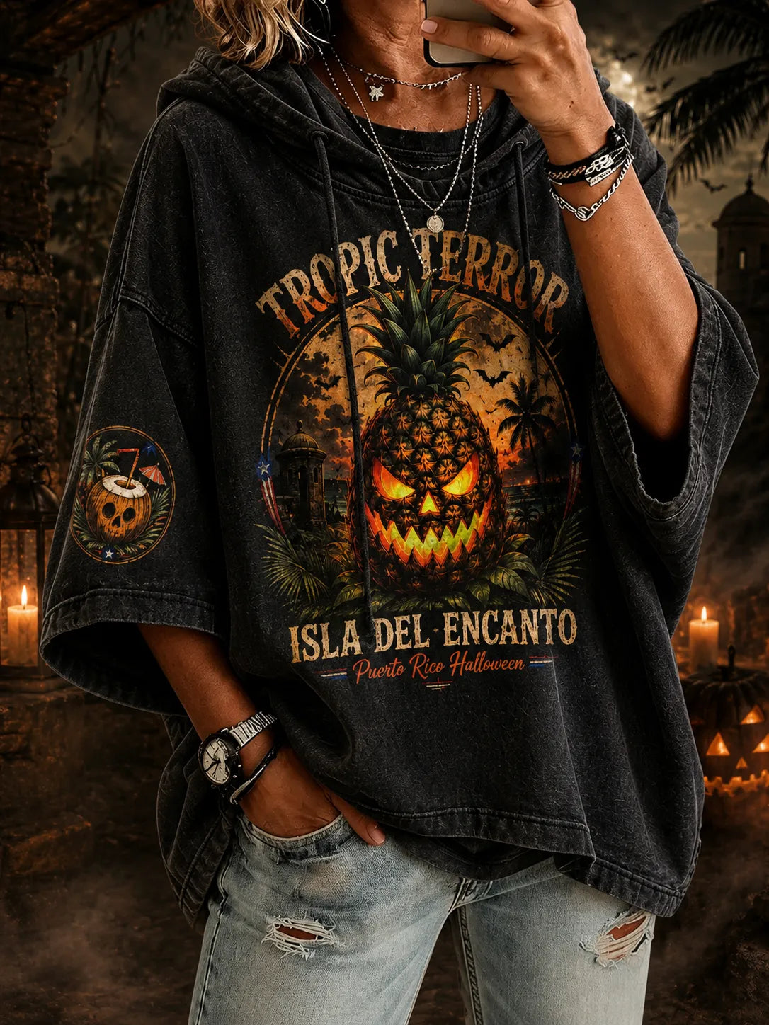 🎃Women's Puerto Rico Halloween Art Printed Hoodie