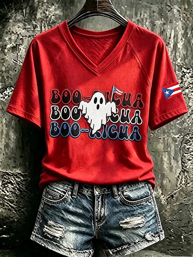 🎃Women's Casual Boricua Halloween Printed Short-Sleeve T-Shirt