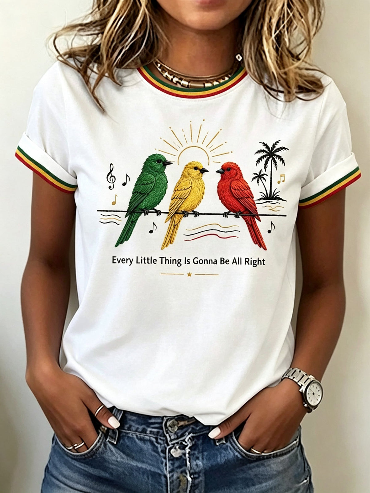 Women's Every Little Thing Is Gonna Be Alright Print Casual T-shirt