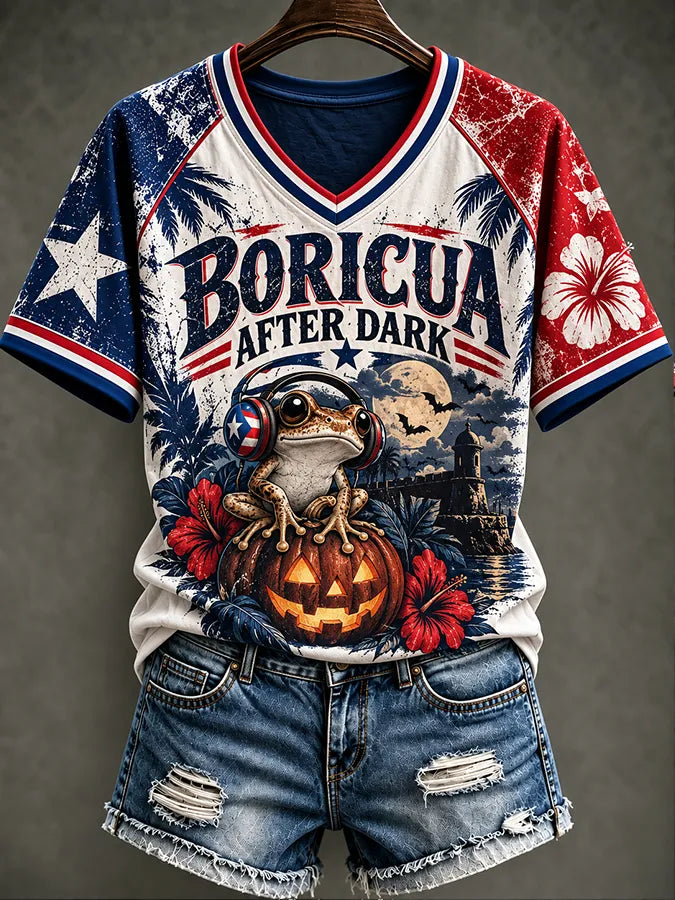 Women's Retro Puerto Rico Halloween Printed Top