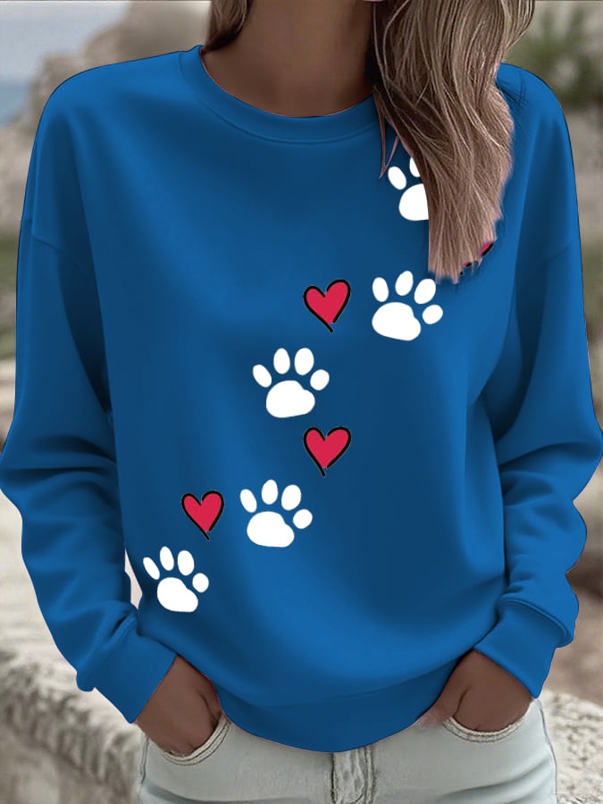 Women'S Retro Animal Paw Print Casual Sweatshirt