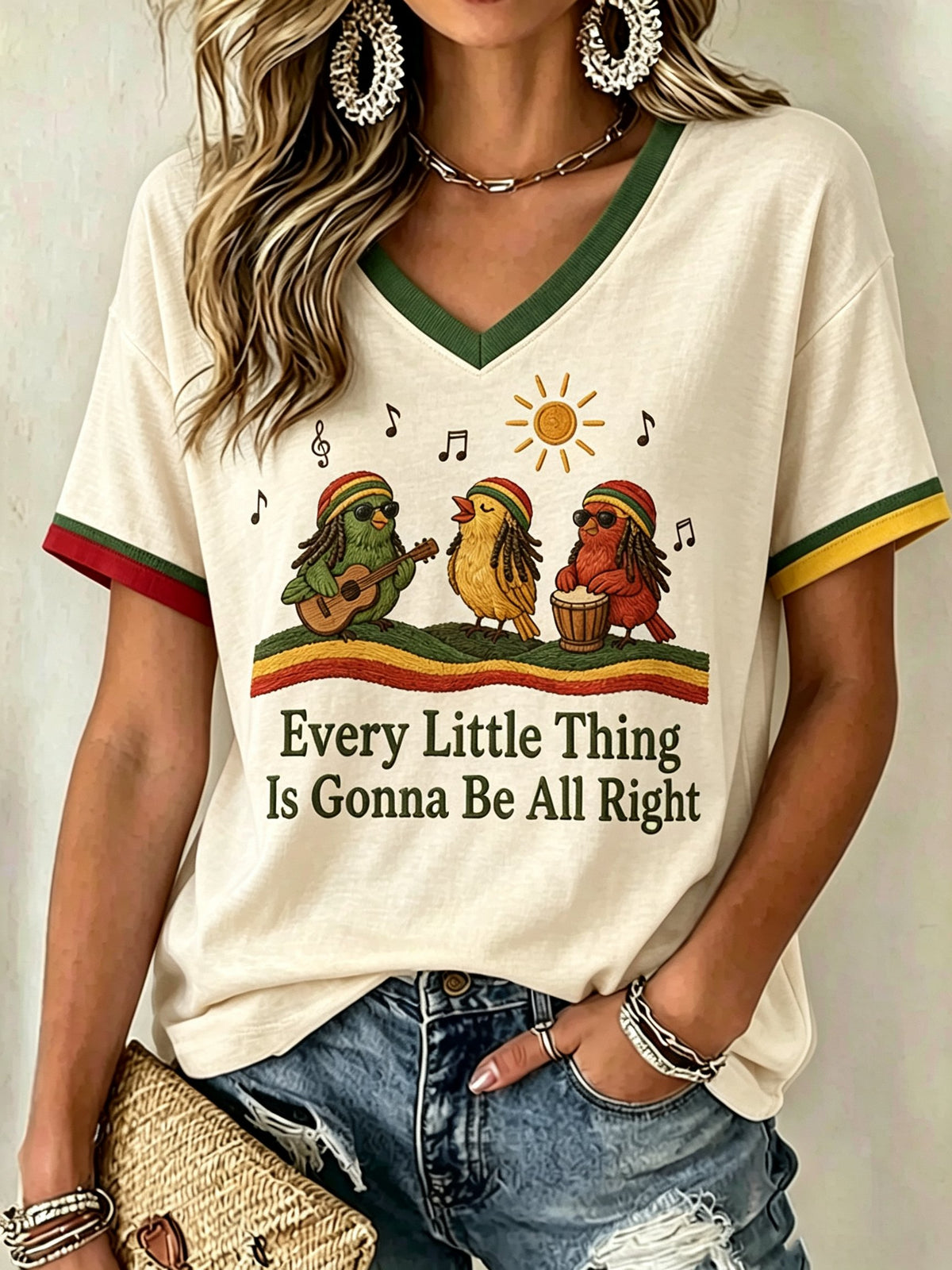 Women's Reggae Music Art Print Casual T-shirt