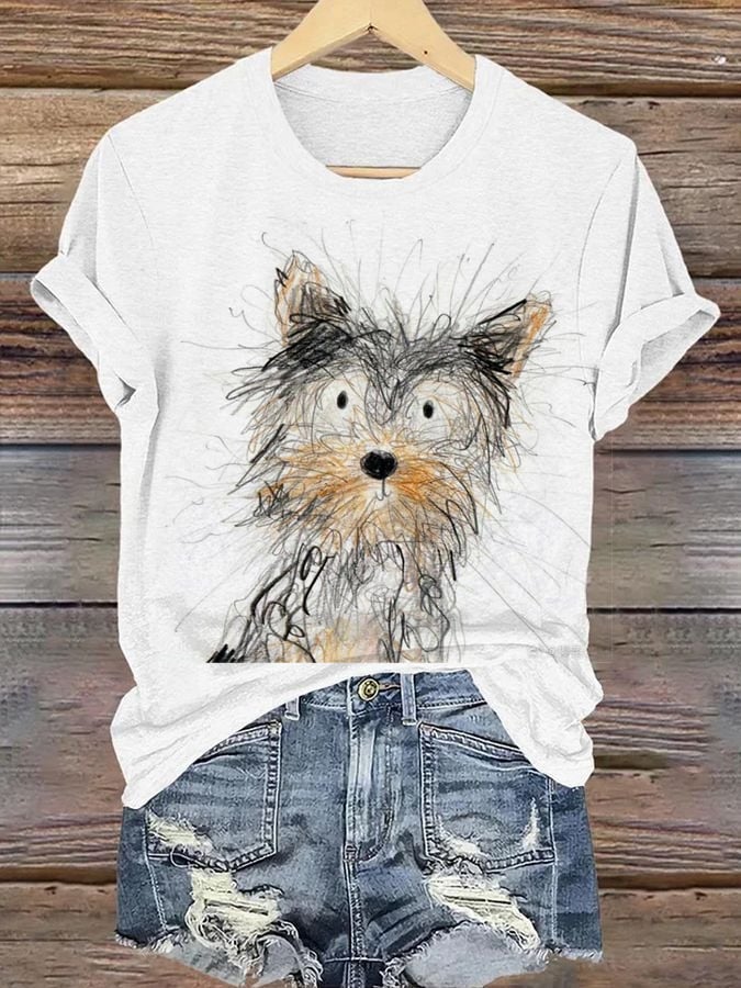 Women's Funny Dog Art Print T-Shirt