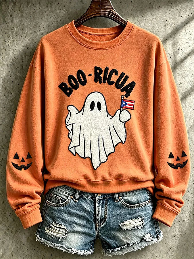🎃Women's Puerto Rico Halloween Printed Long-Sleeve Sweatshirt