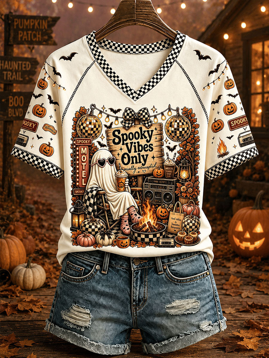 Women's Halloween 'Spooky Vibes Only' V-Neck T-Shirts
