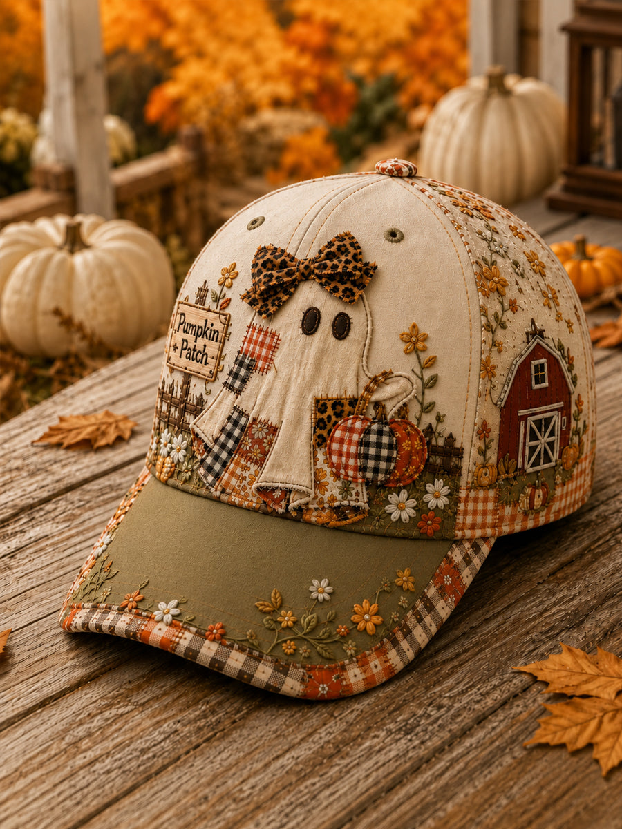 Unisex Vintage Autumn Cute Ghost Pumpkin Art Print Hat