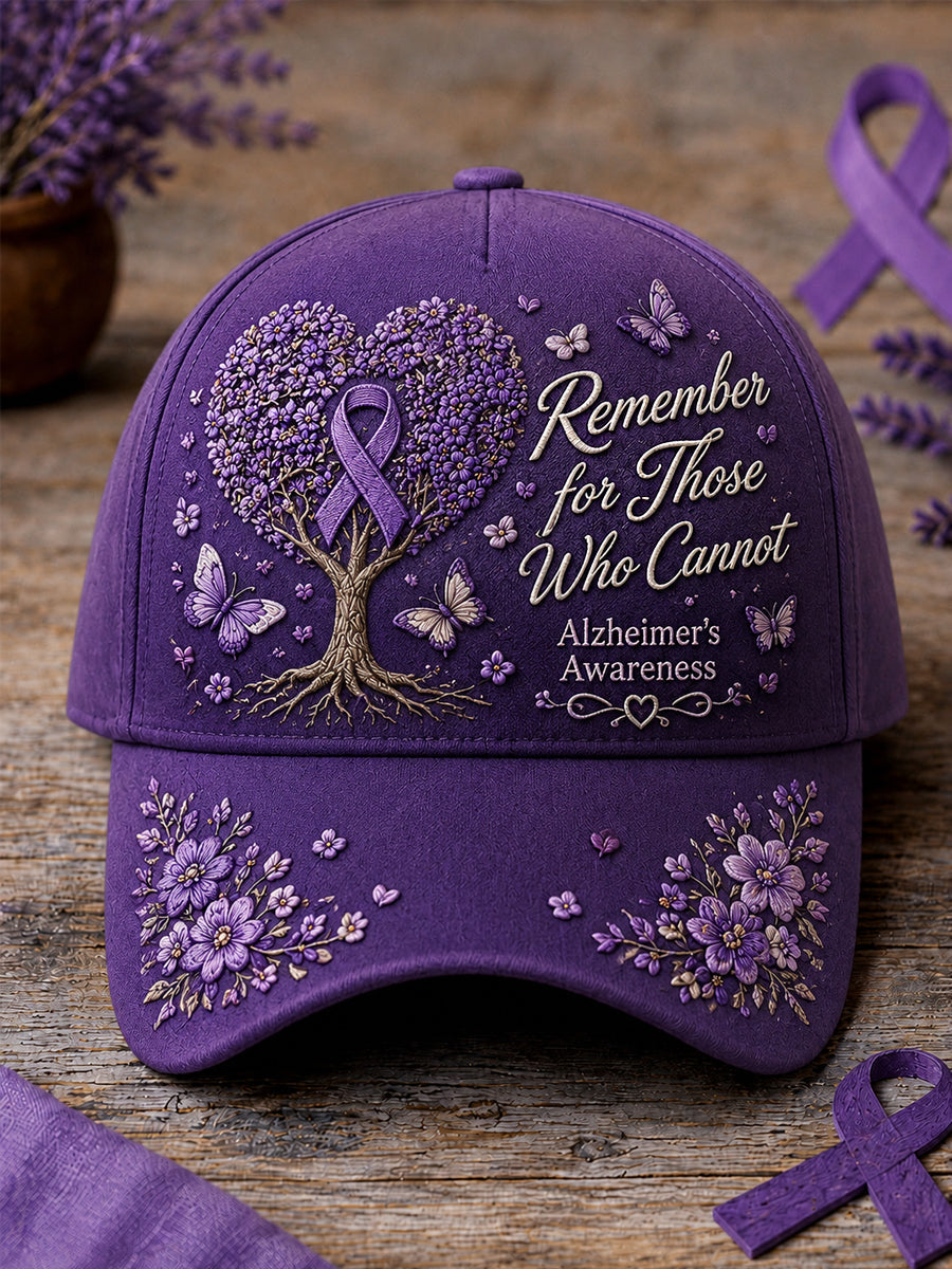 Unisex Purple Ribbon Remember For Those Who Cannot Print Alzheimer's Awareness Support Hat