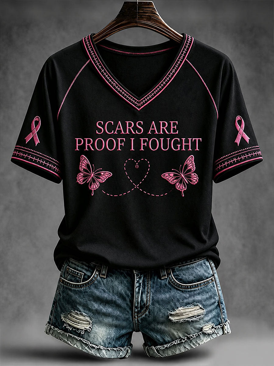 Women's Scars Are Proof I Fought V-neck T-shirt