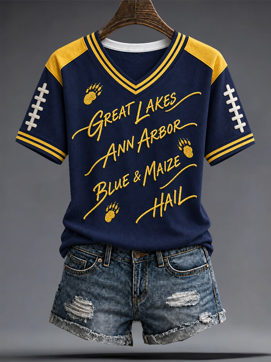 Women's Michigan University Football Lover Printed T-shirt