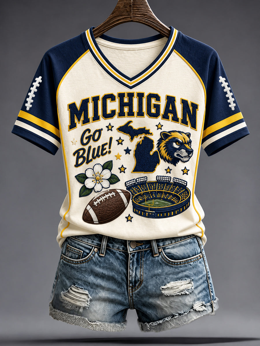 Women's Michigan University Football Lover Printed T-shirt