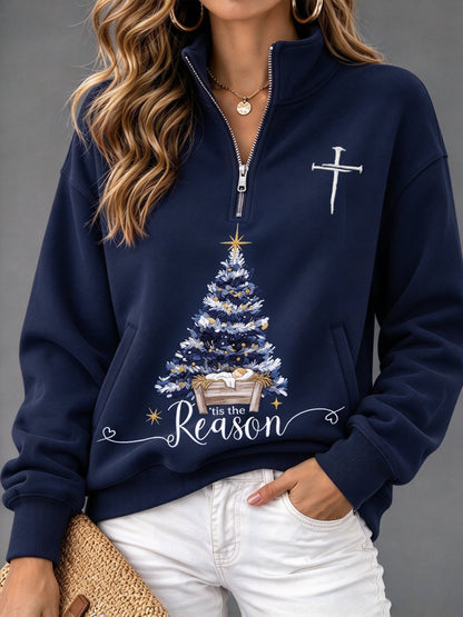 Women's Christmas/Jesus-themed Printed Winter Zip-Up Sweatshirt