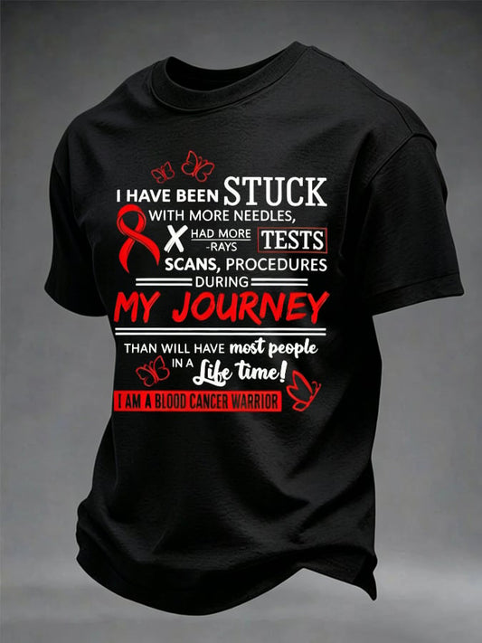 Men's Blood Cancer Red Ribbon Health Awareness Print Casual T-Shirt