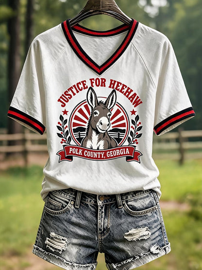 Women's Justice For HeeHaw Donkey Print Casual T-shirt