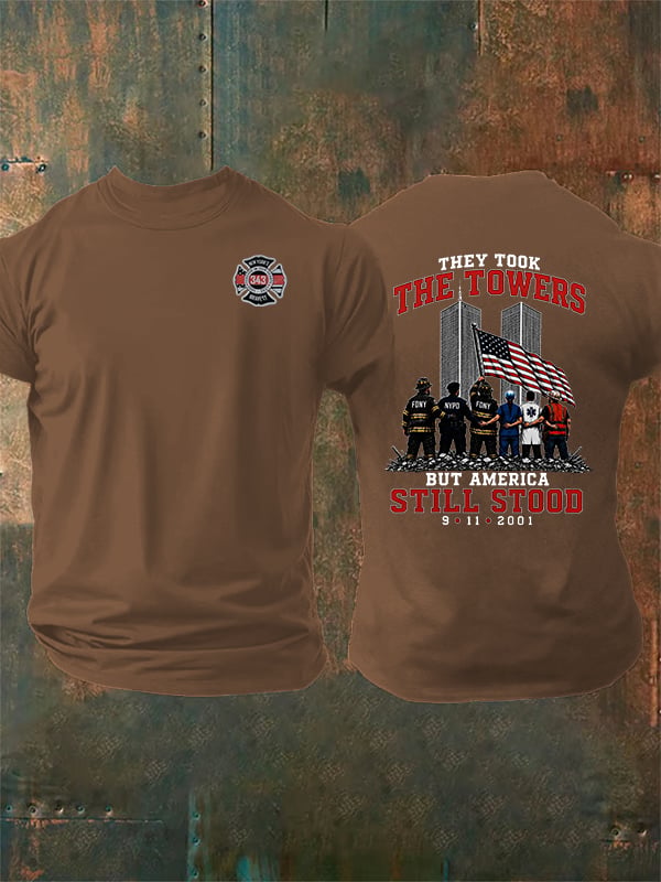 Men's BUT AMERICA STILL STOOD Print Crew-Neck T-Shirt